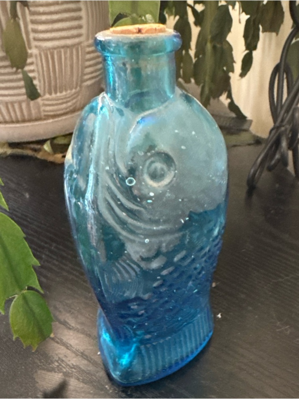 Vintage Fisch's Bitters Fish Shaped 6.5" Blue Glass Bottle